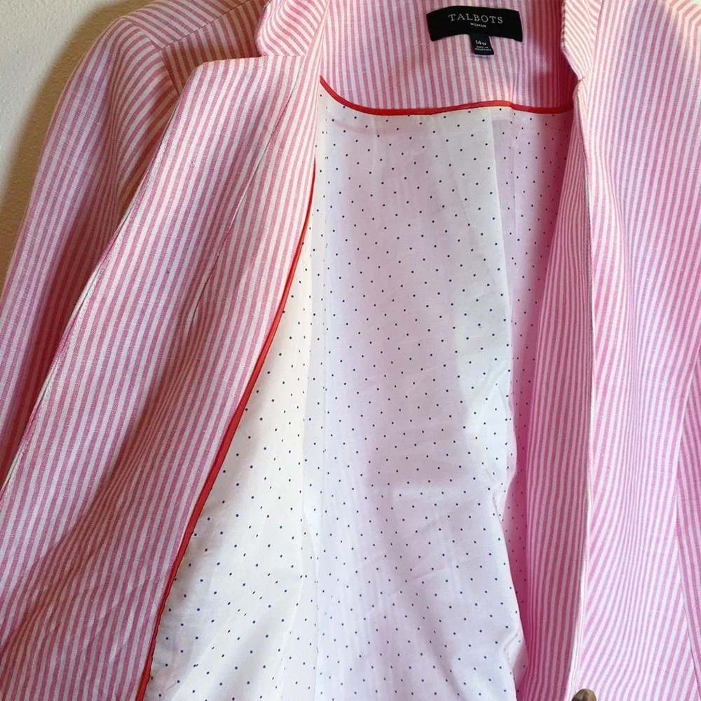 Talbots Aberdeen Linen Blend Pink and White Stripe Women's Blazer, Size 14W - Picture 6 of 11
